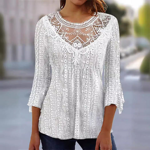 New comfortable and casual hollow perspective lace splicing seven-quarter sleeve m300154