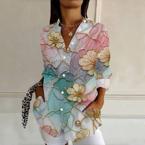 Floral long-sleeved loose large size shirt m301232