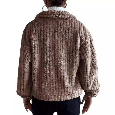 Lapel fleece comfortable casual women's clothing thickened plush jacket m300354