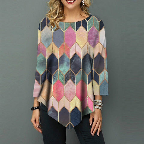 Street hipster crew neck loose irregular hem women's shirt m301562