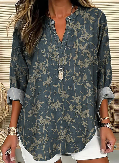 Loose 3D Printed V-Neck Shirt Long Sleeve T-Shirt m301360