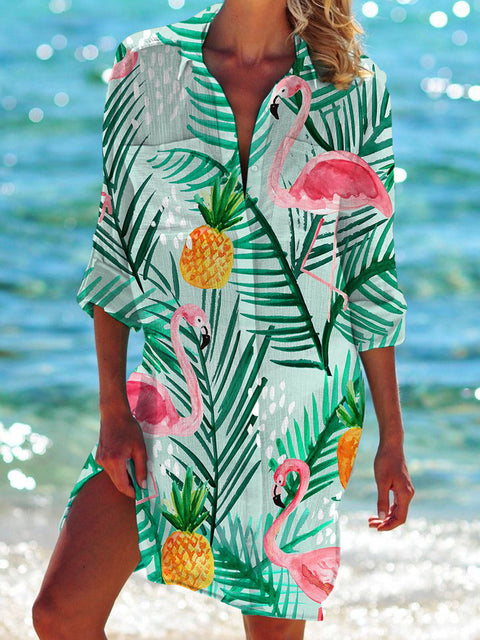 Bikini jacket shirt swimsuit cardigan women's printed resort beach shirt m301274