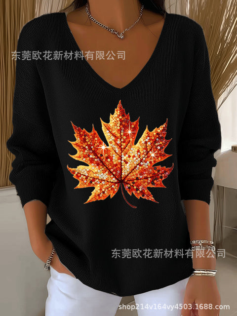 Halloween printed women's V-neck imitation sweater m302107