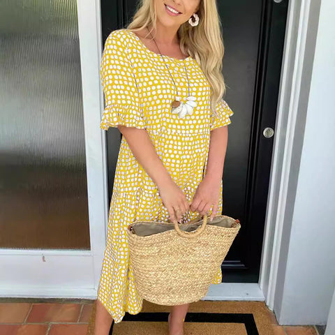 Summer Crew Neck Print Short Sleeve Dress m301311