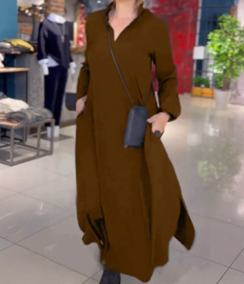 Casual solid color V-neck long-sleeved dress women's m301337