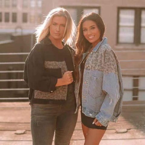 Denim jacket women's long-sleeved denim jacket women's leopard print splicing m300582