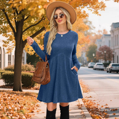 Autumn and winter Bohemian irregular polished knee solid color dress women's umbrella skirt m302112