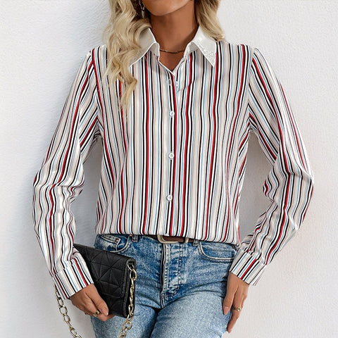 Women's vertical striped lapel shirt m300820