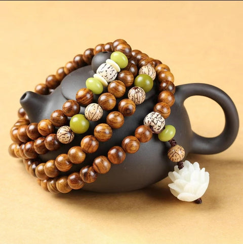Natural Vietnamese Huanghuali 108 Buddha Beads Bracelet, Rosewood Lotus Bracelet, Wenwan Fragrant Wooden Bracelet m3331302