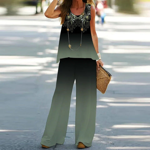 Casual fashion vest trousers set crew neck sleeveless top m301296