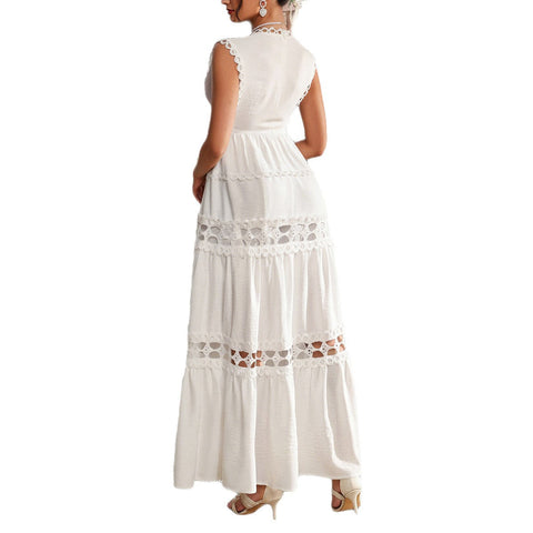 Holiday style high waist splicing long dress dress women's clothing m301388