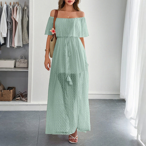 Temperament elegant tube top waist short sleeve women's long dress dress m301405