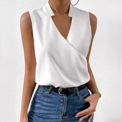 Summer Women's Chiffon Shirt Pullover V-Neck Sleeveless Women's Shirt m301554