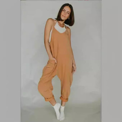 Solid color zipper bag suspender jumpsuit fat hip pants m301068