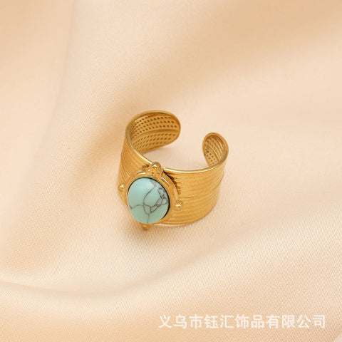 Light luxury INS wind titanium steel gold-plated non fading ring m3331184
