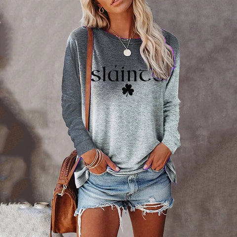 Digital printing long-sleeved autumn T-shirt women's color-changing T-shirt women's m300755