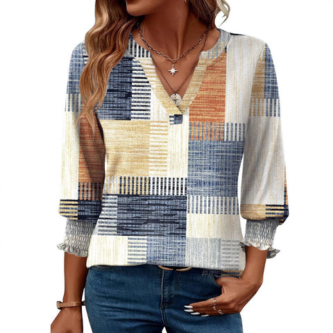 Fashion top seven-quarter sleeve flower print casual shirt summer T-shirt women's m301563