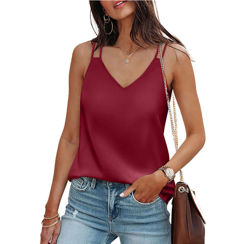 Summer new solid color V-neck sling vest loose T-shirt top m301495