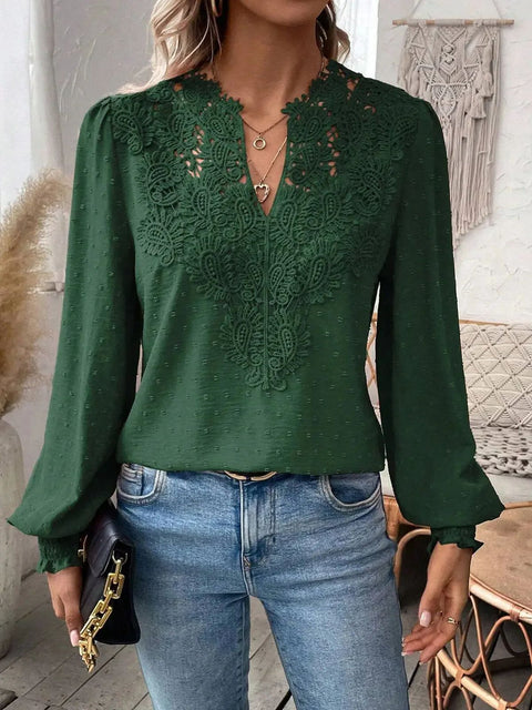 V-neck lace stitching long-sleeved casual shirt blouse m301373