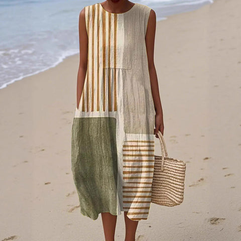 New sleeveless casual printing temperament long dress dress slim fit small fresh casual dress m301521