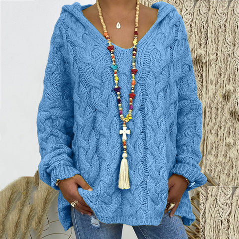 Solid color twist knitted hoodie m300492