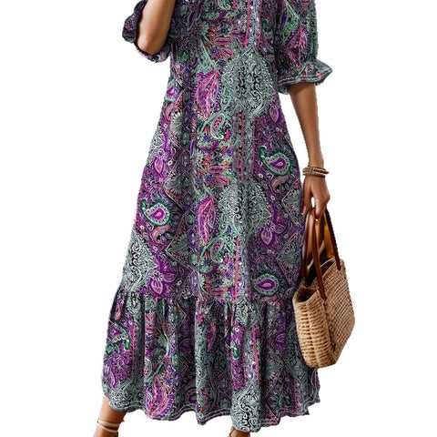 Printed V-neck plus size dress m301199