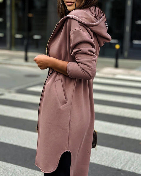 Dark brown casual drawstring casual hood sweater m300681