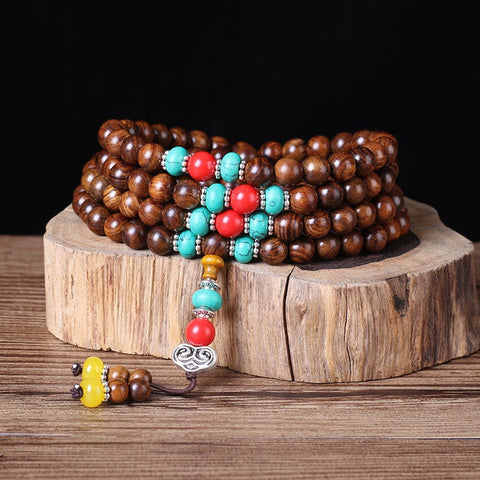 Natural Vietnamese Huanghuali 108 Buddha Beads Bracelet, Rosewood Lotus Bracelet, Wenwan Fragrant Wooden Bracelet m3331302