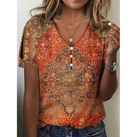 Ethnic style positioning printed short-sleeved top women's m301263