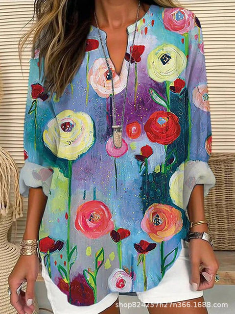 Summer women's long-sleeved 3D digital printing loose European size top m301362