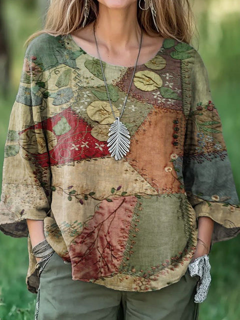 Casual round neck nine-quarter sleeve pullover digital printing women's top T-shirt m301422