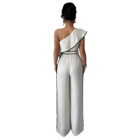 Elegant wind slanted shoulder vest wide leg pants jumpsuit m301391