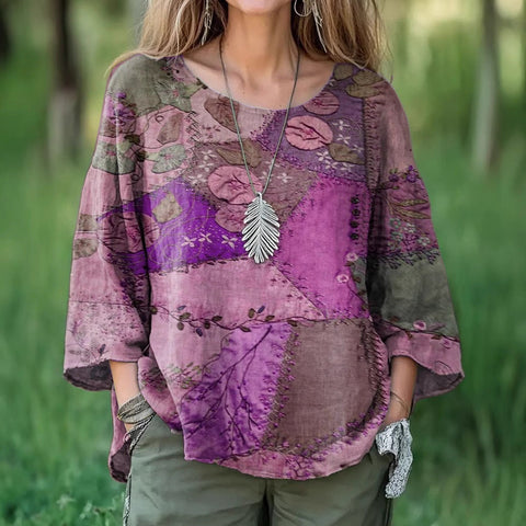 Casual round neck nine-quarter sleeve pullover digital printing women's top T-shirt m301422