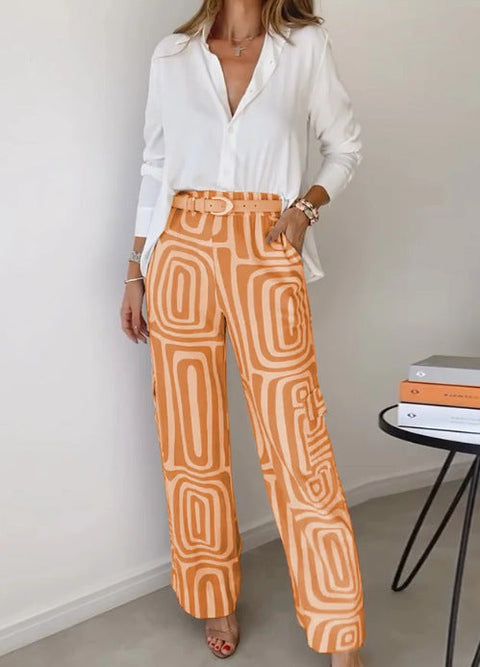 Casual suit women's high-end digital printing commuter shirt loose trousers two-piece set m301306