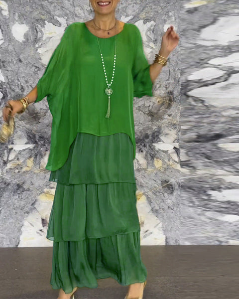 Fashion women's temperament round neck bat sleeve long dress m301334