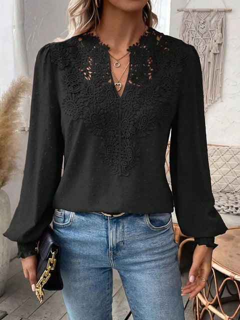 V-neck lace stitching long-sleeved casual shirt blouse m301373