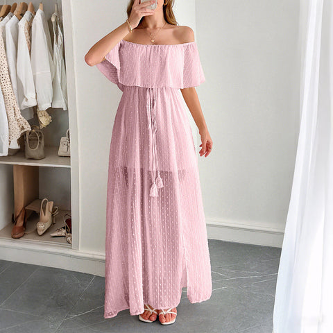 Temperament elegant tube top waist short sleeve women's long dress dress m301405