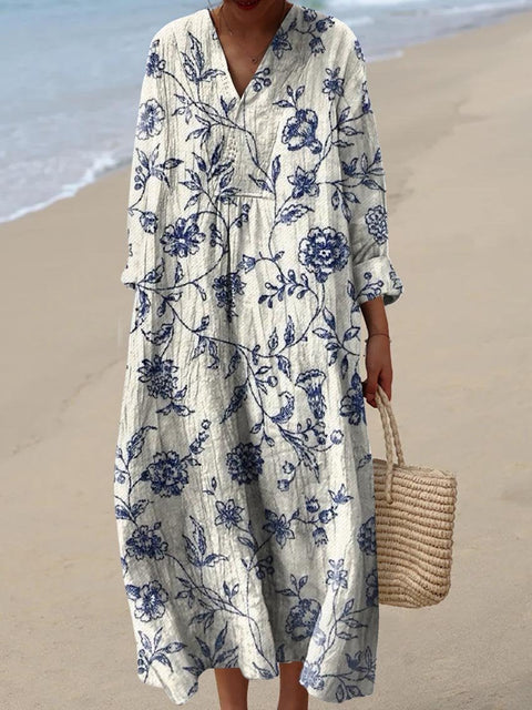 Ladies casual floral 3D printing sleeve dress m301071