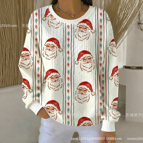 Christmas pattern, creative women's crew neck knitted sweater loose and versatile m302186