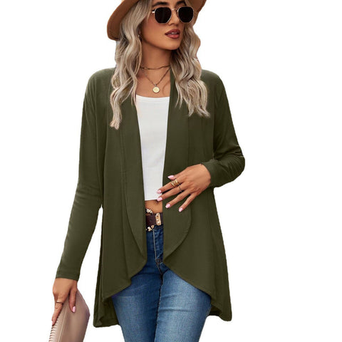 Long-sleeved solid color loose cardigan top women's knitted jacket m300427