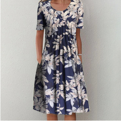 New casual print crew neck short-sleeved dress m300930