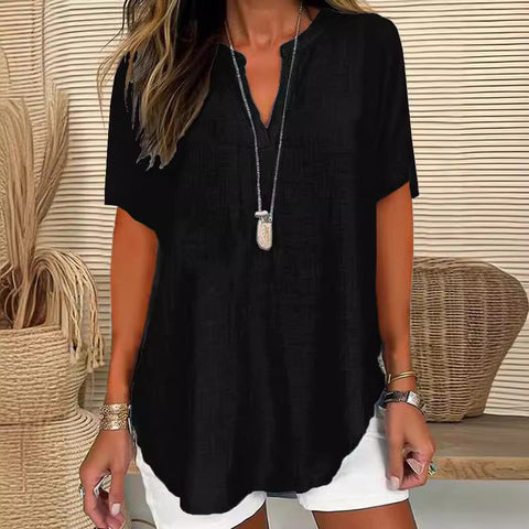 Women's Loose Casual V-Neck Short Sleeve Top m301220