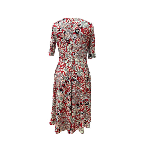 Printed V-neck elegant five-quarter sleeve dress m301208