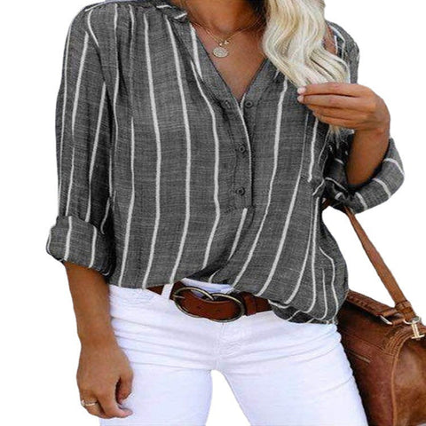 Simple and stylish printed striped shirt foreign trade shirt women's m301191