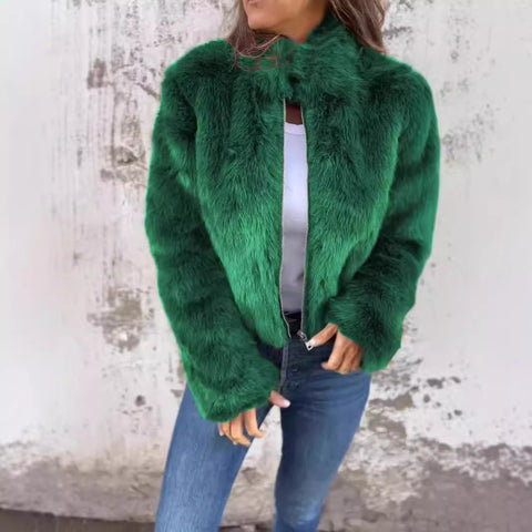 Autumn and winter women's imitation fur turtleneck zipper casual top jacket m301328