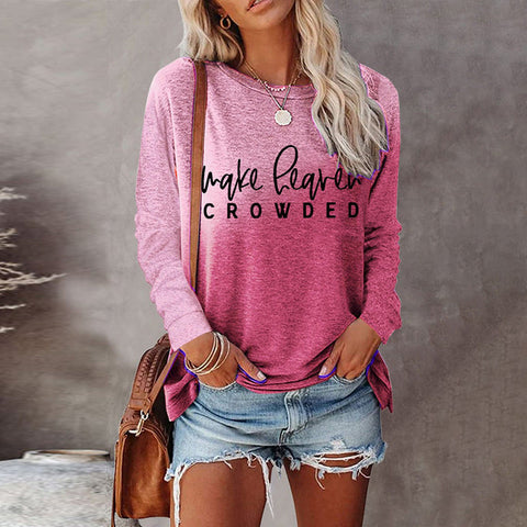 Crew neck T-shirt women's long-sleeved loose printed top m300648