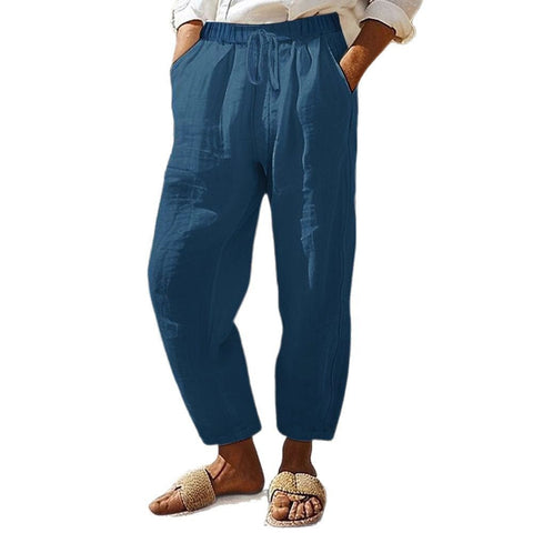 Regular drawstring pocket wash cotton casual pants multi-color women's trousers m301419