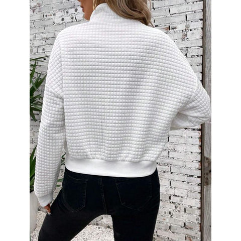 Solid color splicing lapel zipper long sleeve women's sweater m301491
