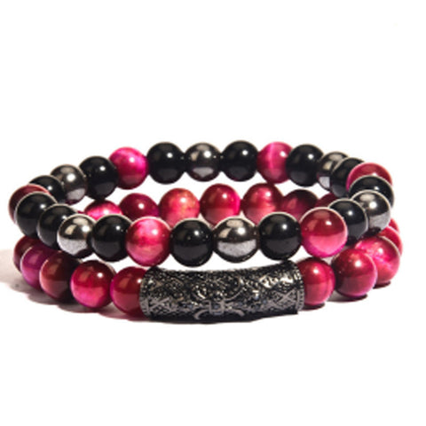 Tiger's eye copper micro-inlaid elastic bracelet black matte zircon m3331288