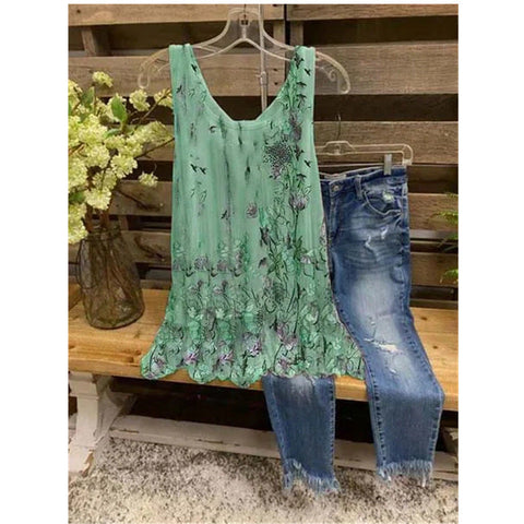 Sweet Printed Loose Large Size Sleeveless Tank Top T-Shirt m300907